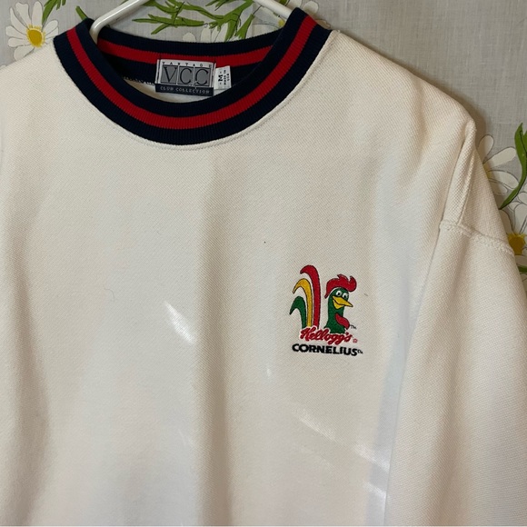 Vintage Kelloggs Cornelius rooster white navy red stripe preppy novelty sweater - Picture 10 of 10